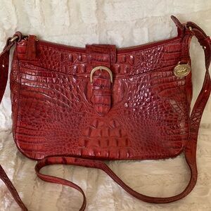 Brahmin Red Leather Croc Crossbody Bag